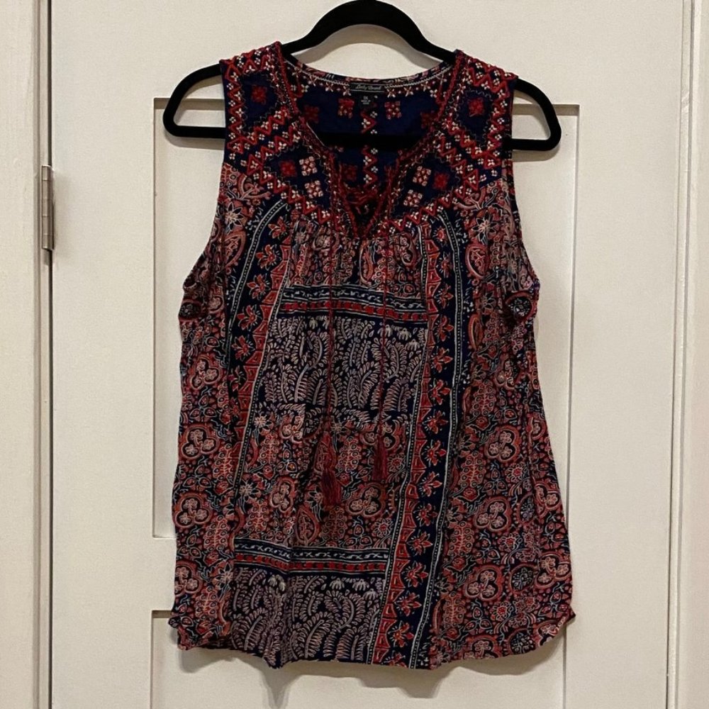 Lucky Brand Sleeveless Top w/Embroiderd Yoke 1X